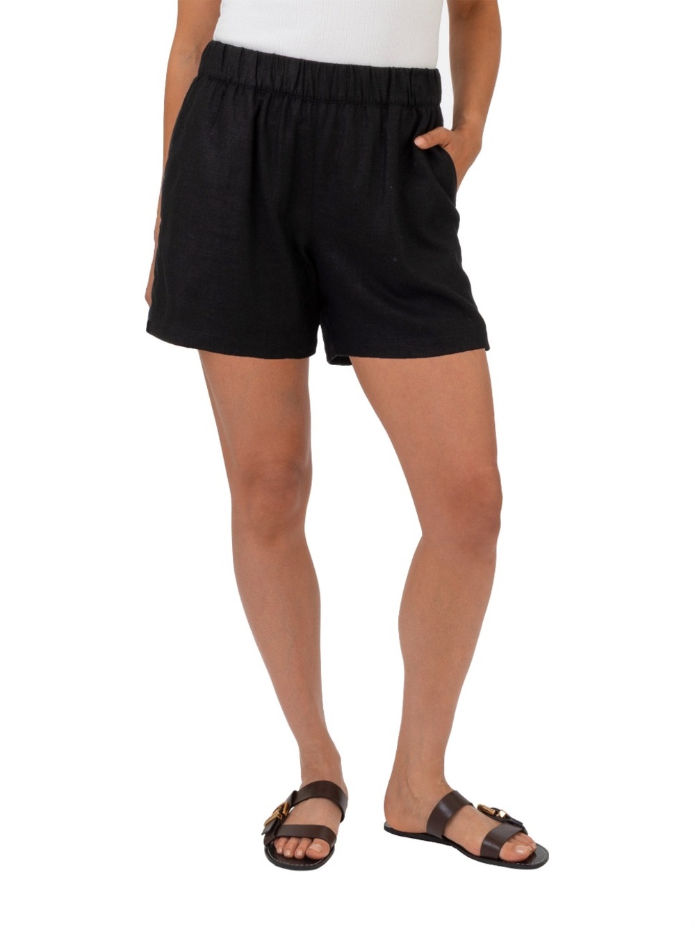 Blank NYC Black Linen Blend Elastic-Waist Shorts